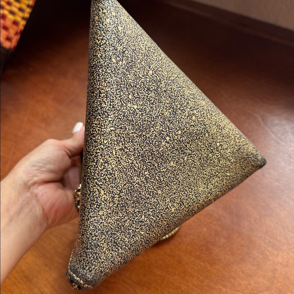 Street Level Triangular Gold Metallic Clutch Bag - image 4
